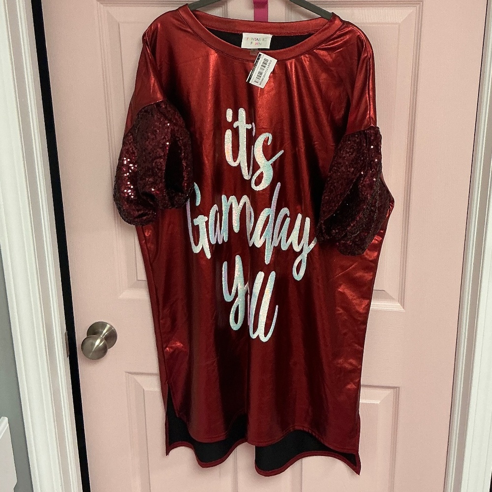 Fantastic Fawn Metallic Sequin Red Game Day Dress L NWT